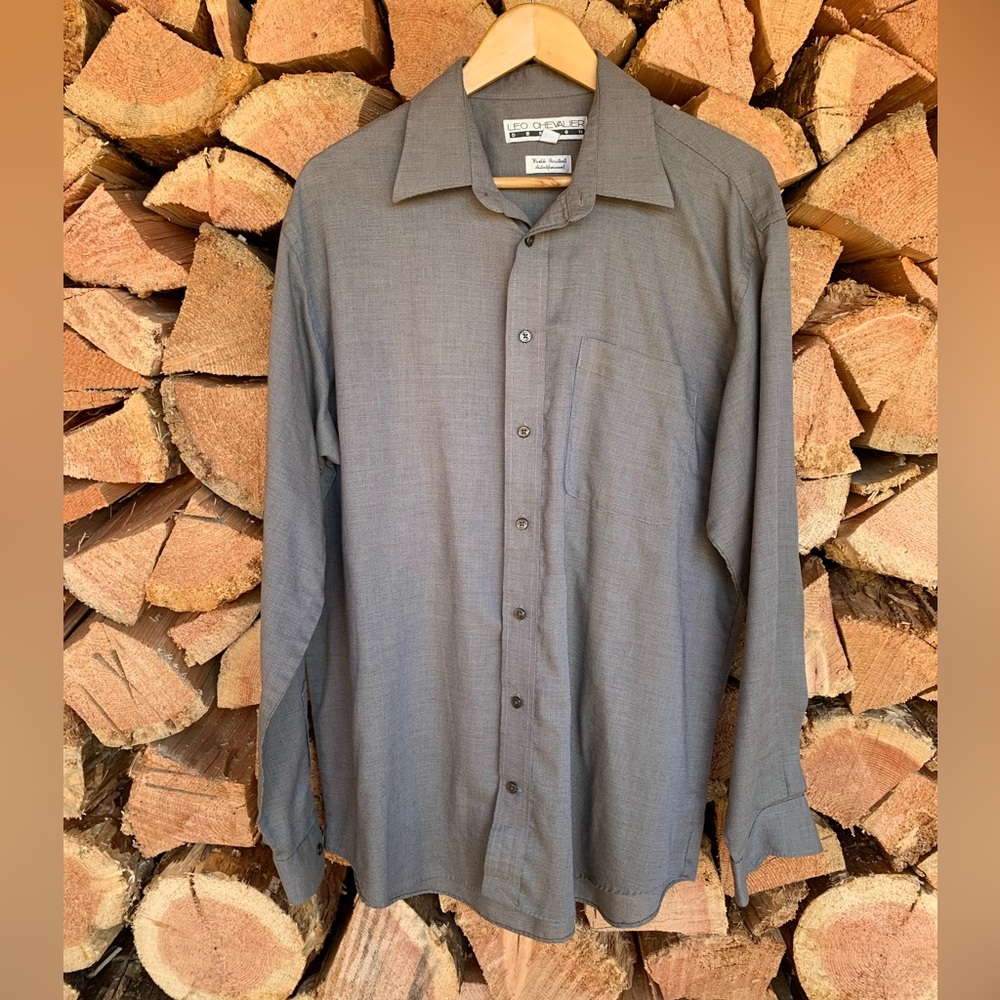Executive‎ Fit Dress Shirt Mens Neck 16.5 Grey Wrinkle Resistant Leo Chevalier